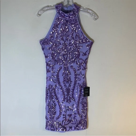 Lulu's Glittering Glamour Lavender Sequin Mock Neck Mini Dress. Small. NWT. - Picture 2 of 16